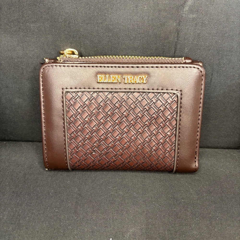 Ellen Tracy Dark Brown Woven Wallet